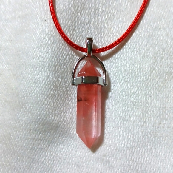 Red cherry quartz crystal pendant necklace healing gemstone handmade jewelry gem - Picture 1 of 5